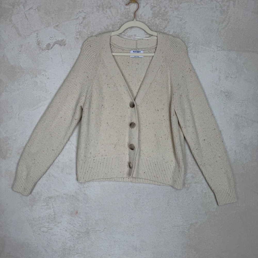 Old Navy Cream Speckled Chunky Knit Cardigan Button Front Cozy Grandpa Small